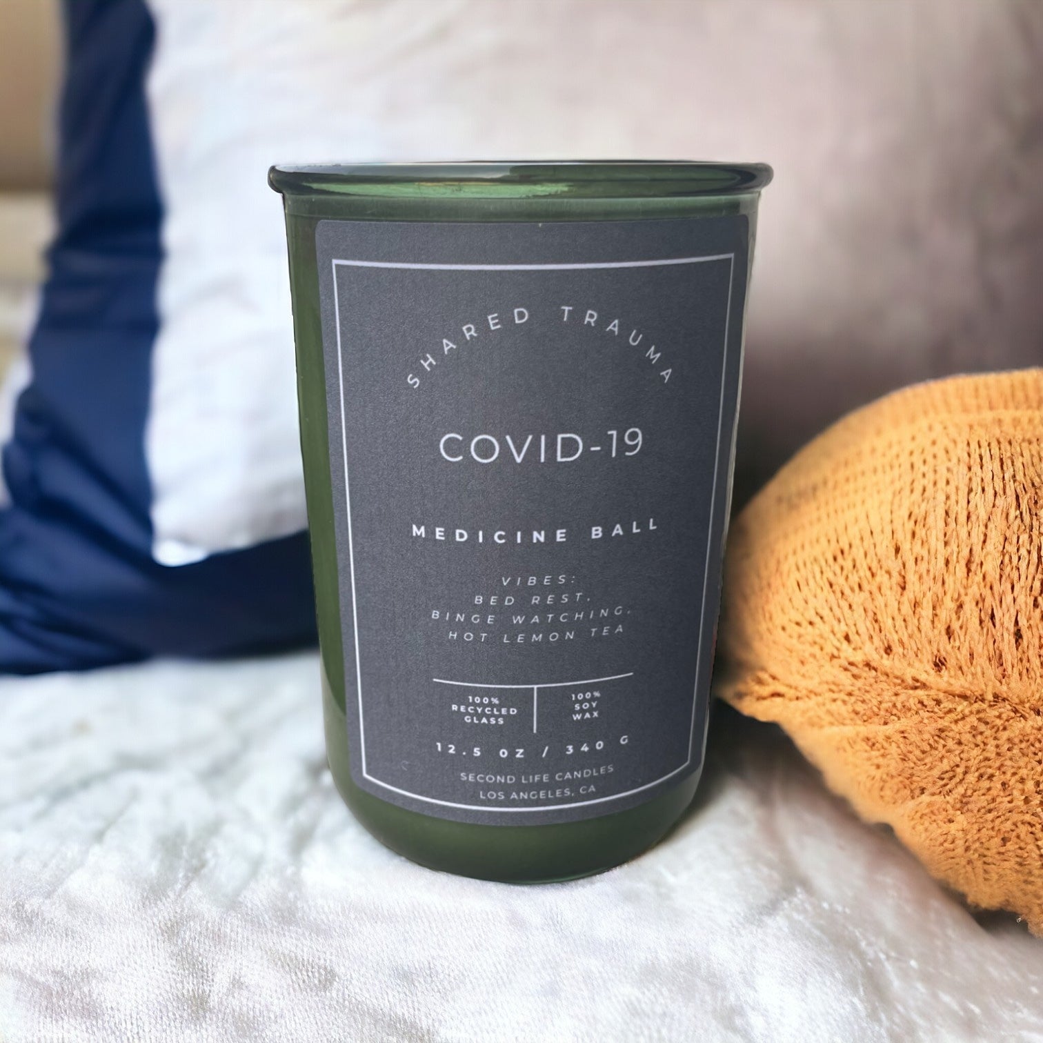 Shared Trauma Candles - Covid-19 - 13 Oz Crackling Wood Wick - Lemon, Peach, and Mint Tea