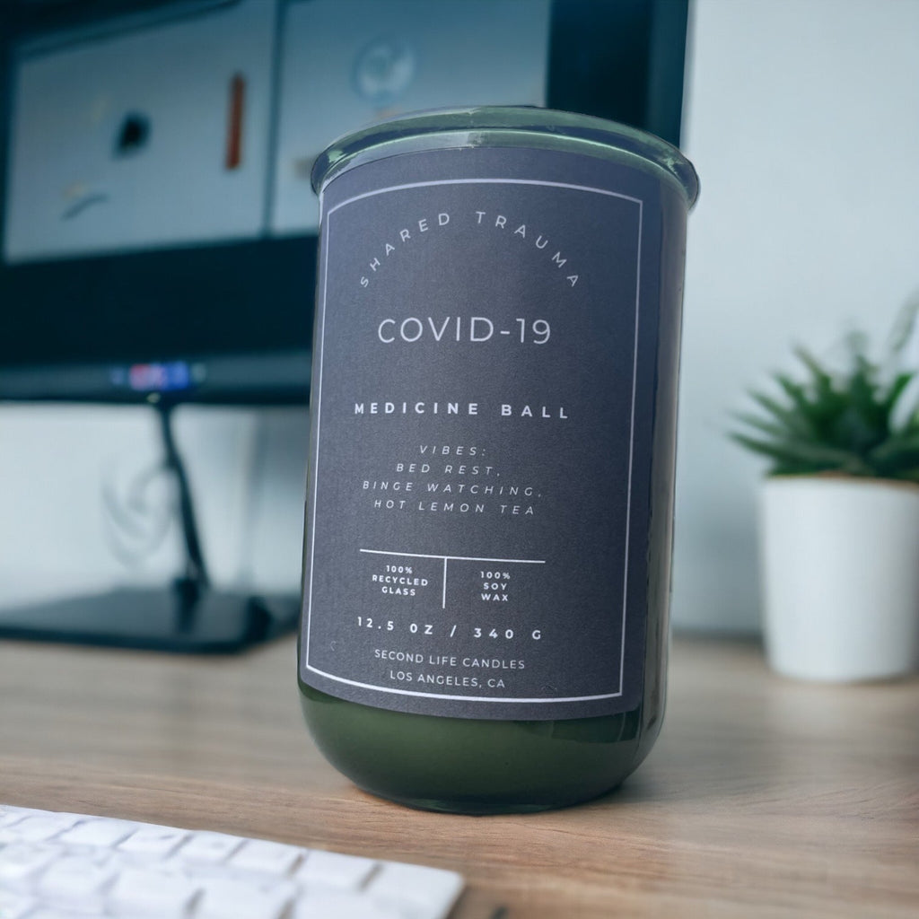 Shared Trauma Candles - Covid-19 - 13 Oz Crackling Wood Wick - Lemon, Peach, and Mint Tea