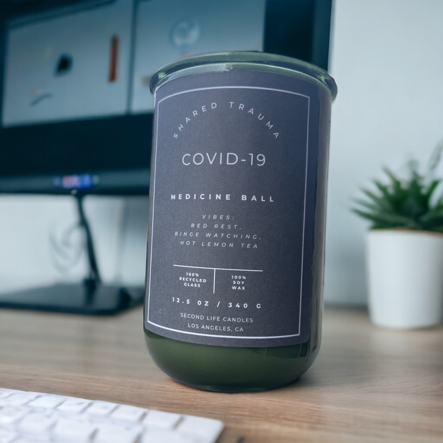 Shared Trauma Candles - Covid-19 - 13 Oz Crackling Wood Wick - Lemon, Peach, and Mint Tea