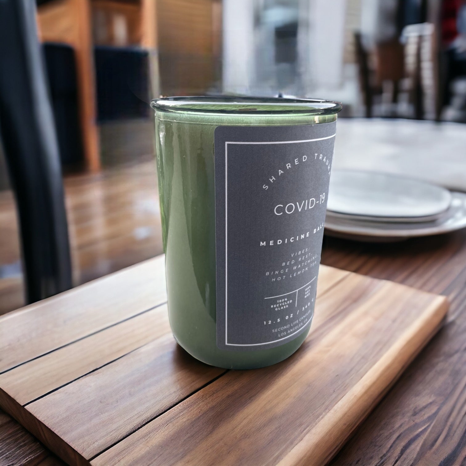 Shared Trauma Candles - Covid-19 - 13 Oz Crackling Wood Wick - Lemon, Peach, and Mint Tea