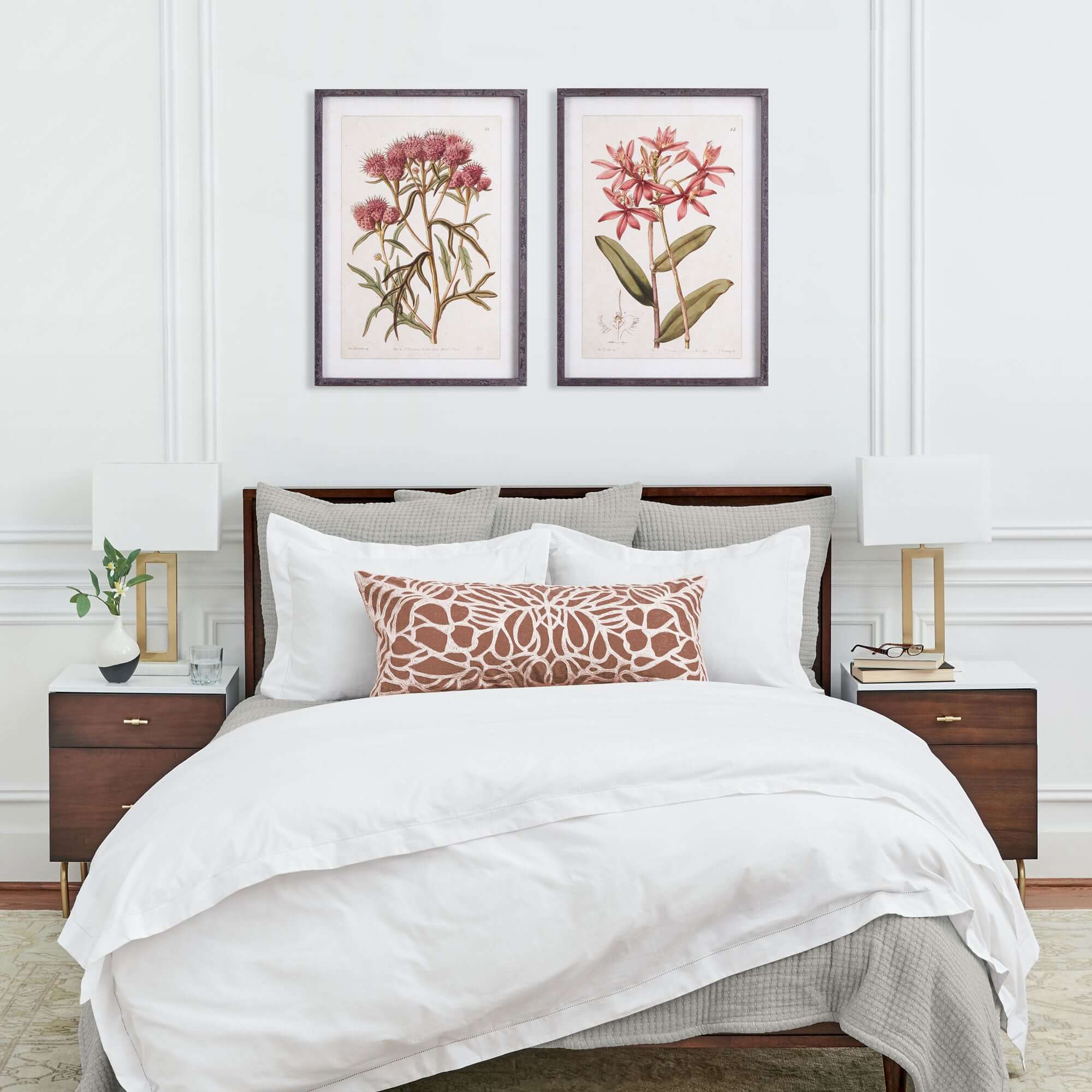 Pink Vintage Botanical Floral Prints (Set of 2)