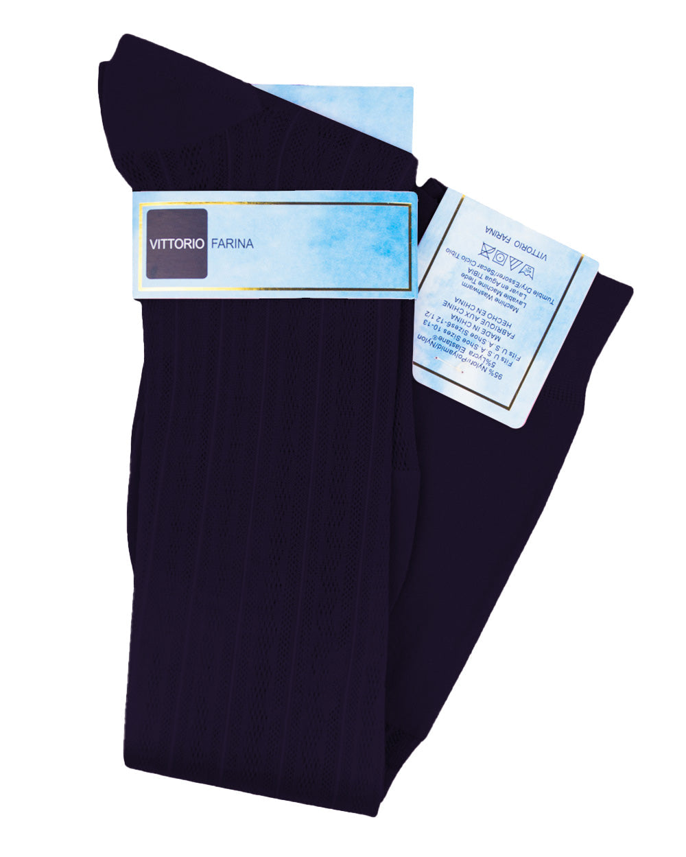 Vittorio Farina Men's Ribbed Shear Nylon Over The Calf Dress Socks