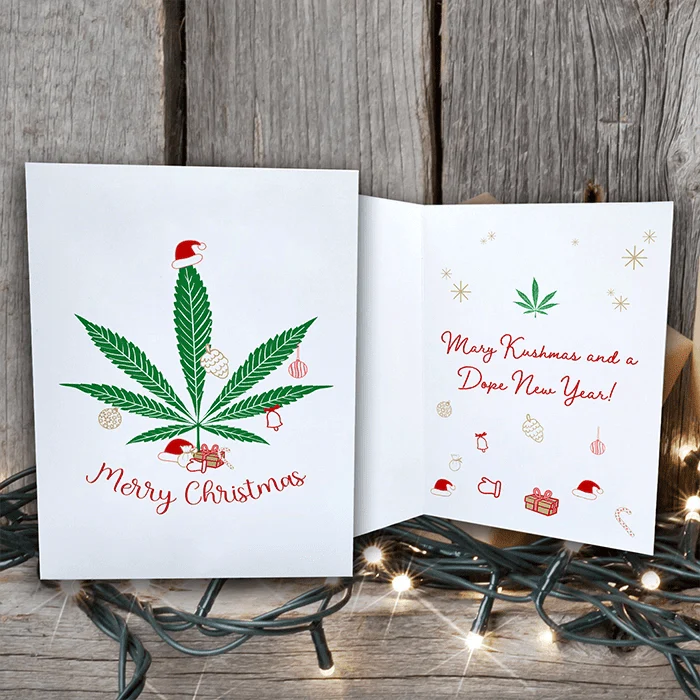 Mary Kushmas + Dope New Year Marijuana Tree Christmas Greeting Cards (1, 10, 30, and 50pcs)