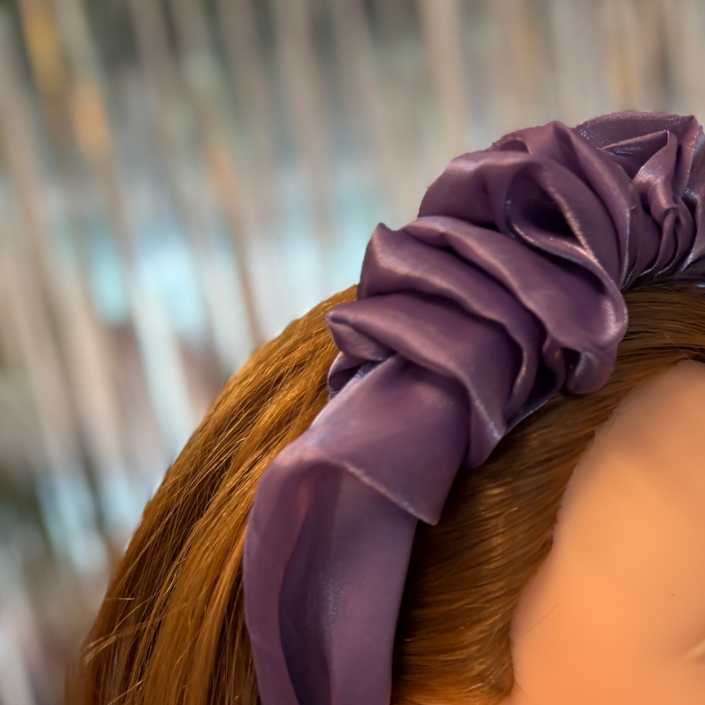 Purple Chiffon Headband | Poly Satin Headpiece Hair Accessory | 6.25''