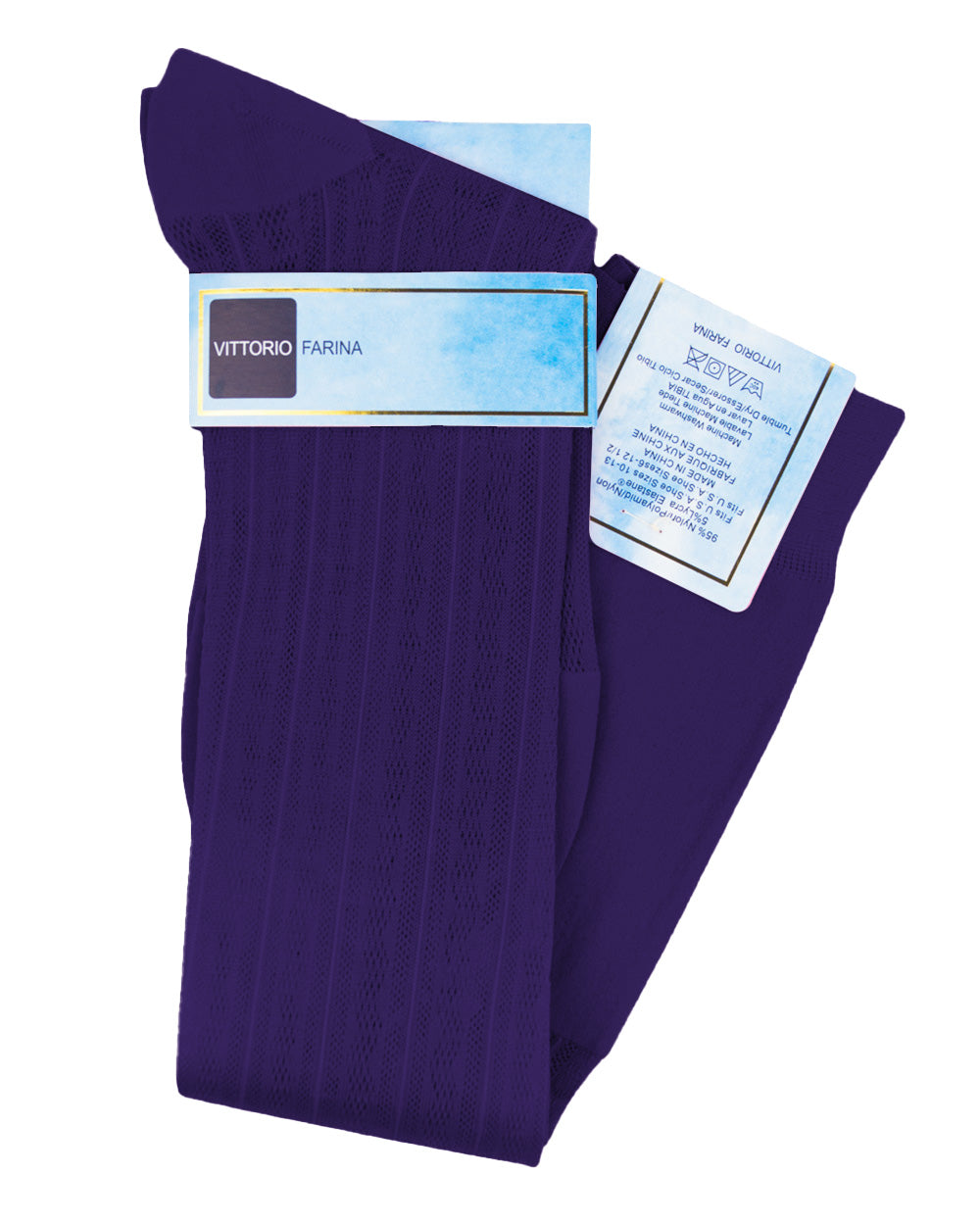 Vittorio Farina Men's Ribbed Shear Nylon Over The Calf Dress Socks