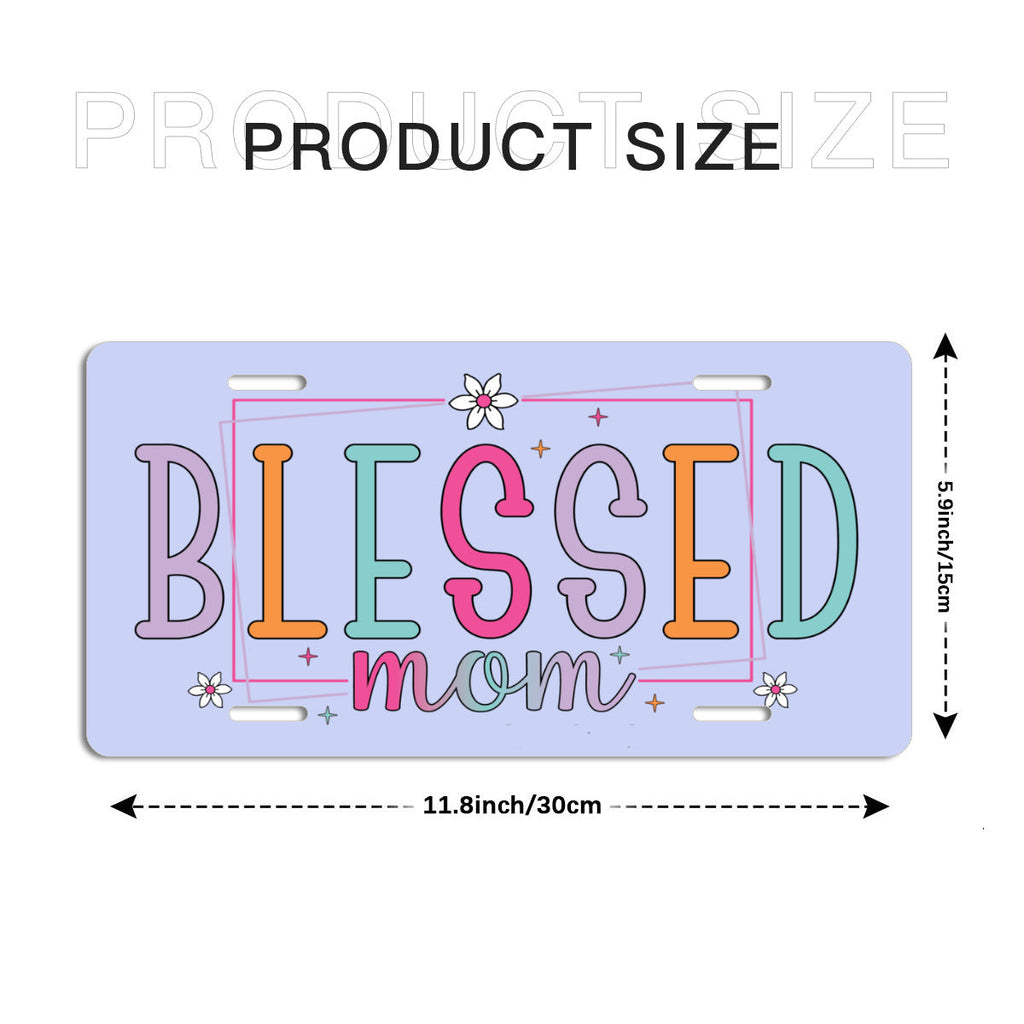 Blessed Mom Blue Aluminum Vanity License Plate Auto Accessory
