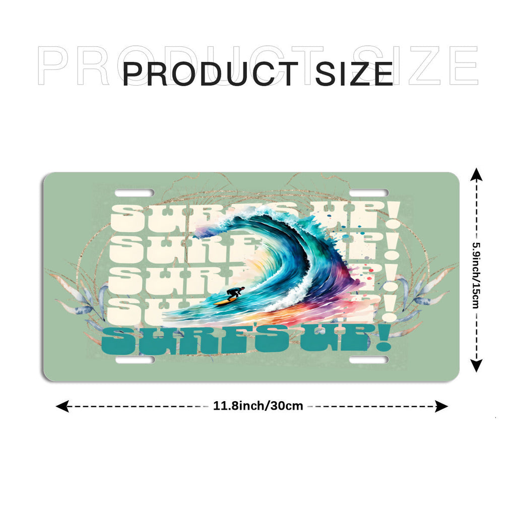 Surf's Up Surfer Dude Aluminum Vanity License Plate Auto Accessory