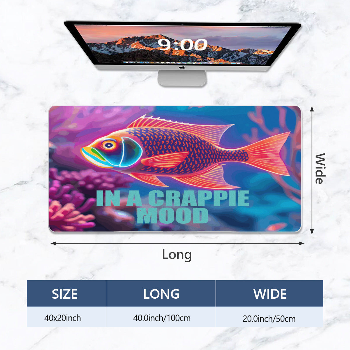 Neon Fish In a Crappie Mood 40" x 20" Mousepad Desk Mat