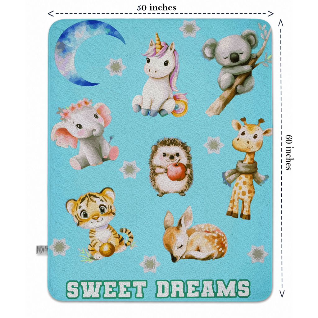 Sweet Dreams Cute Baby Animals Quilted Blanket - 50" x 60"