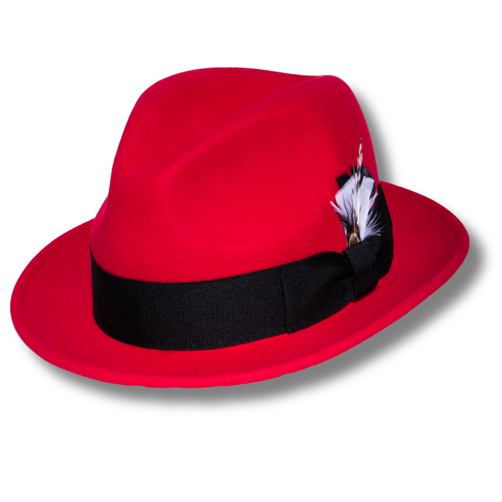 Ferrecci Brooks Soft 100% Australian Wool Felt Body With Removable Feather Red/Black Hat Great For Travel