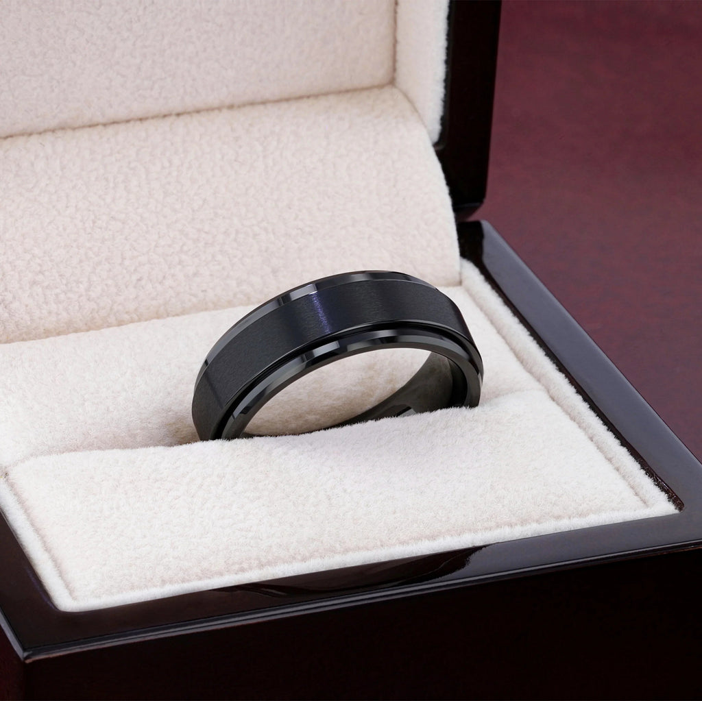REVOLVE Black Tungsten Spinner Ring, Brushed Center on Polished Base – Comfort Fit (6mm & 8mm)