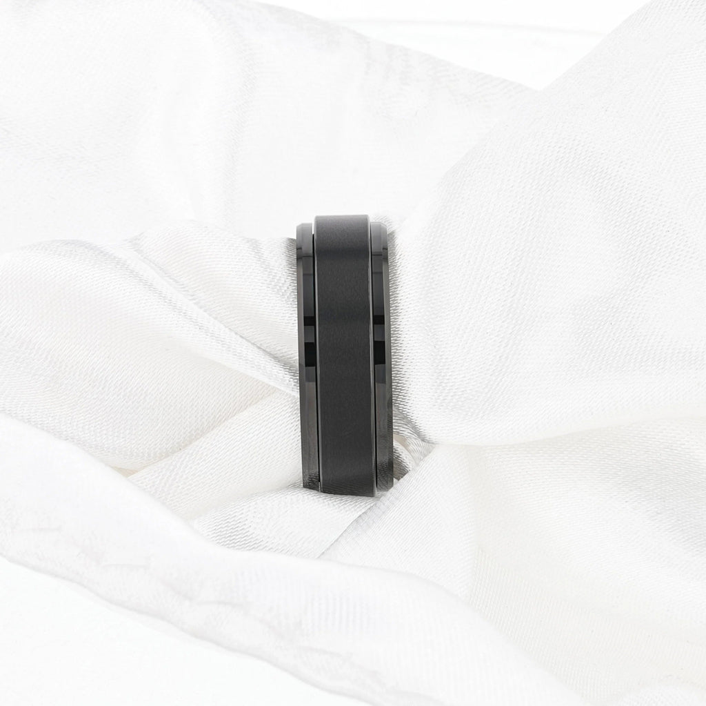 REVOLVE Black Tungsten Spinner Ring, Brushed Center on Polished Base – Comfort Fit (6mm & 8mm)