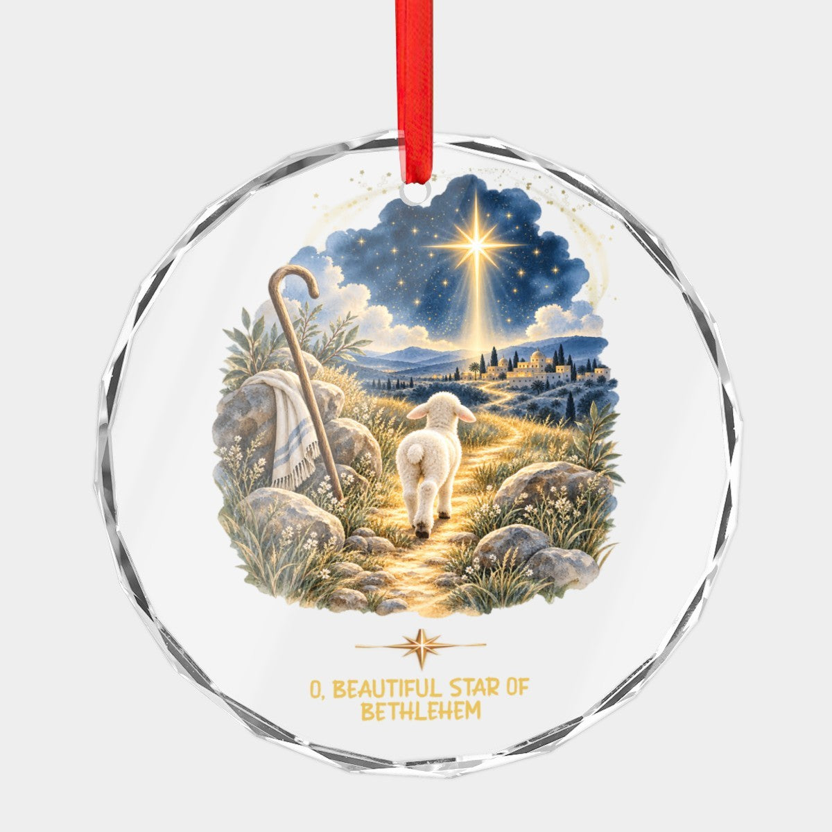 O Beautiful Star of Bethlehem Round Glass Christmas Ornament
