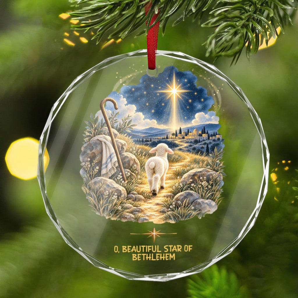 O Beautiful Star of Bethlehem Round Glass Christmas Ornament