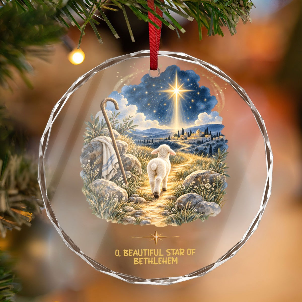 O Beautiful Star of Bethlehem Round Glass Christmas Ornament