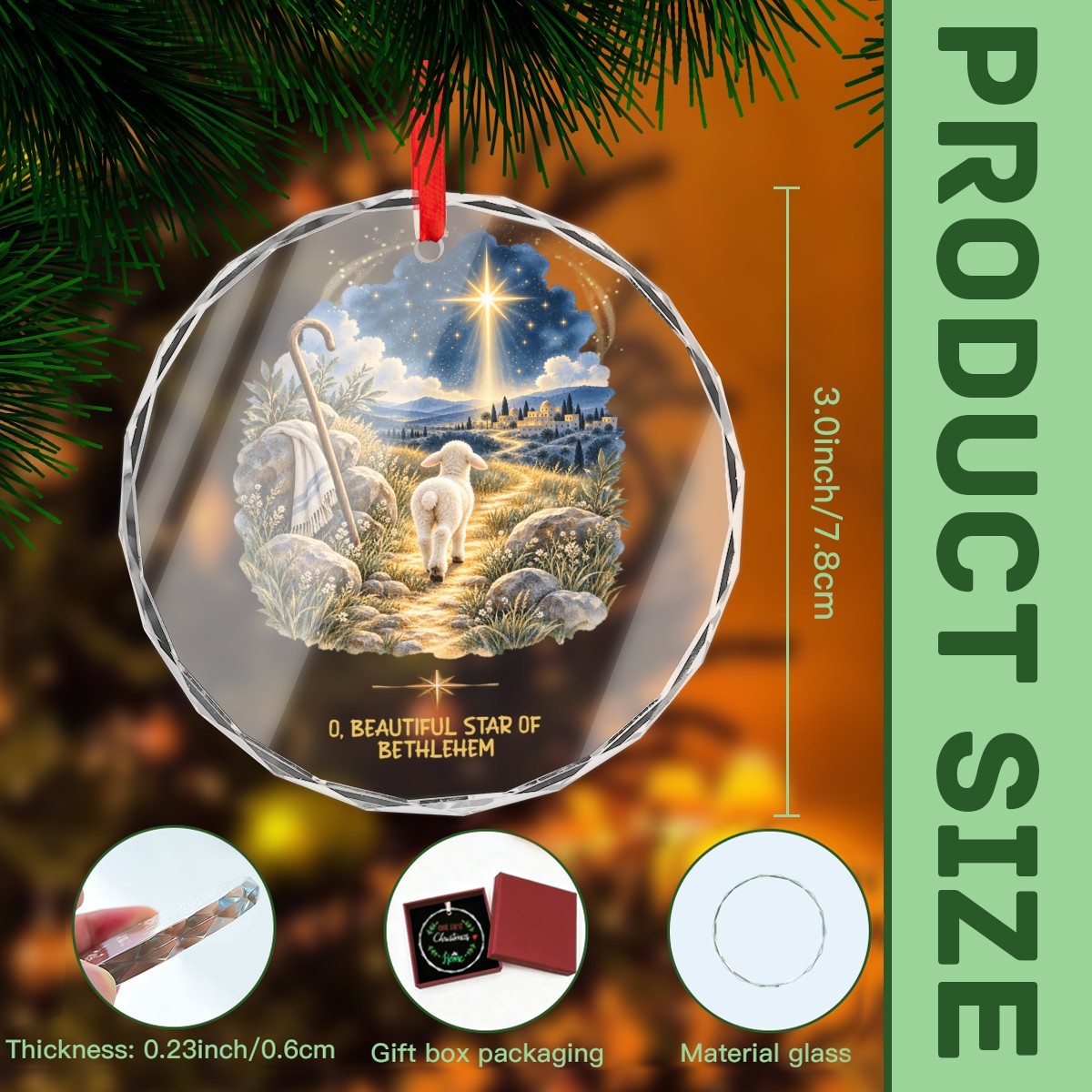 O Beautiful Star of Bethlehem Round Glass Christmas Ornament