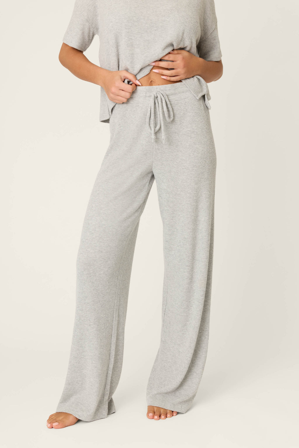 Textured Essentials Heather Grey Open Leg Pants