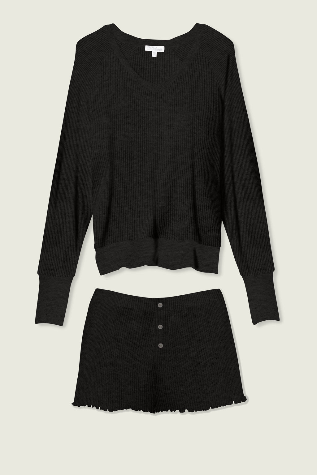 Textured Essentials Black Short Lounge Set