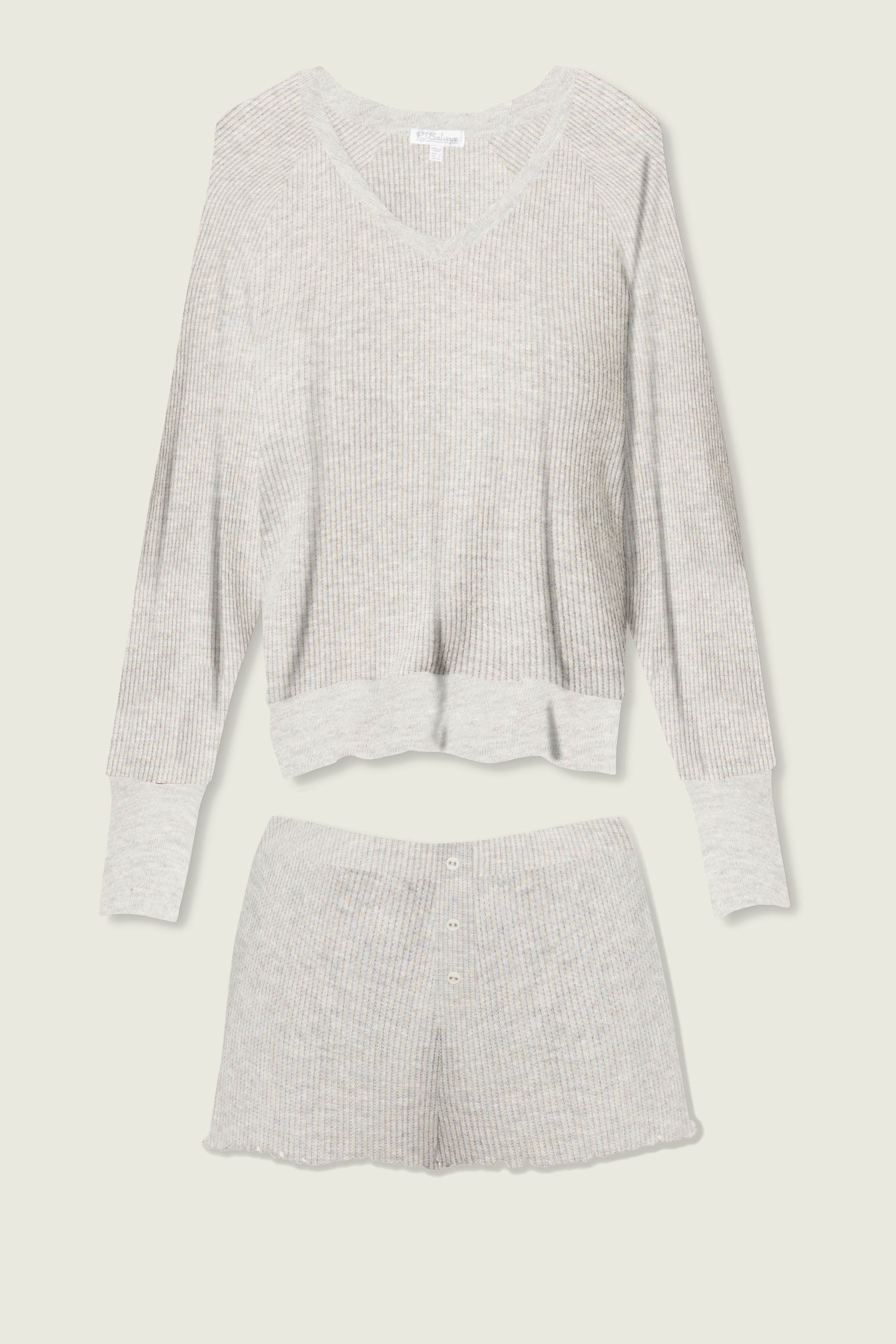 Textured Essentials Heather Grey Short Lounge Set