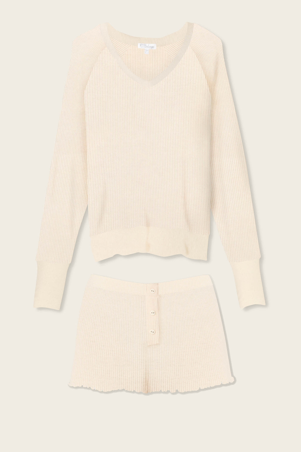 Textured Essentials Stone Short Long Sleeve Lounge Set