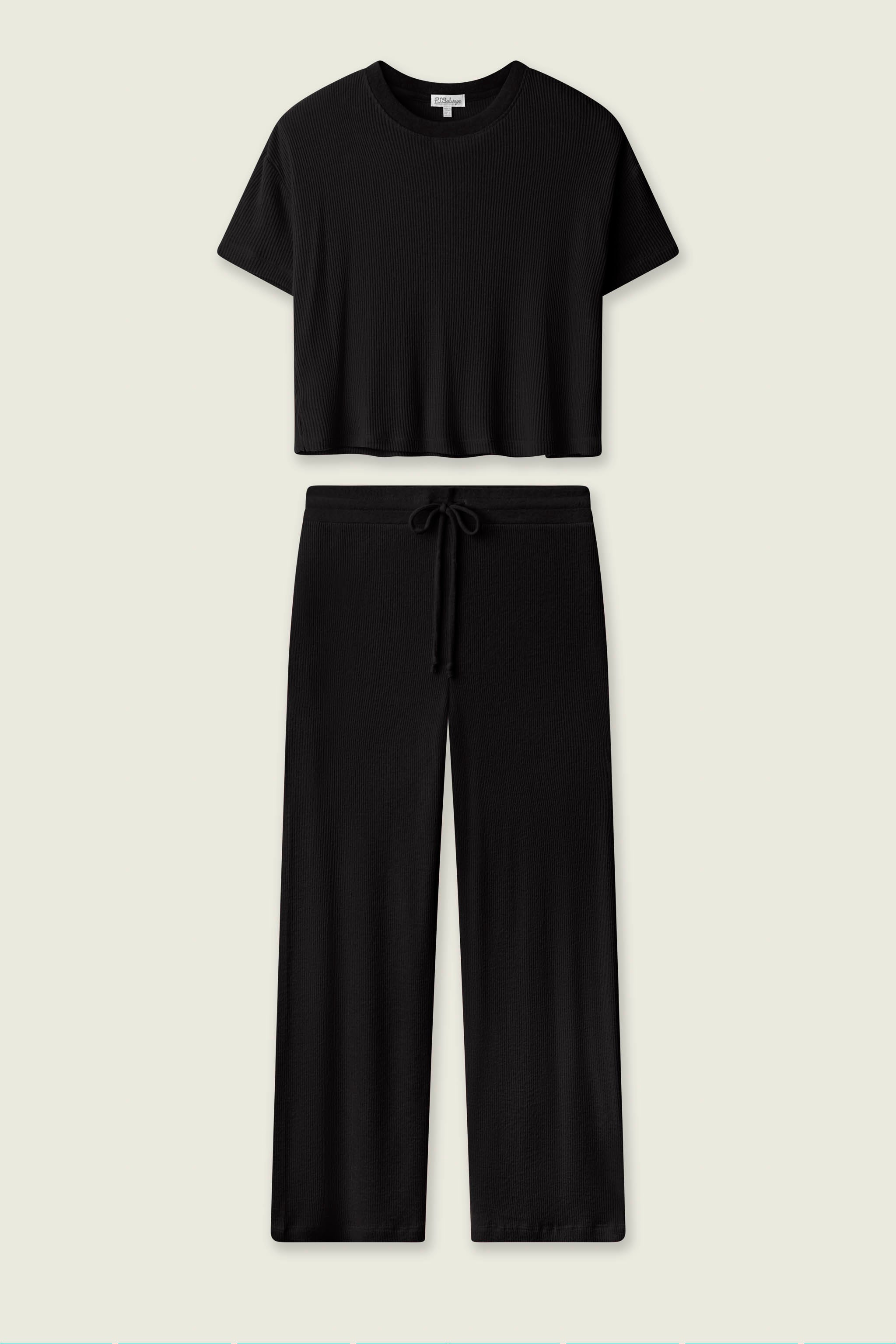 Textured Essentials Black Long Lounge Set
