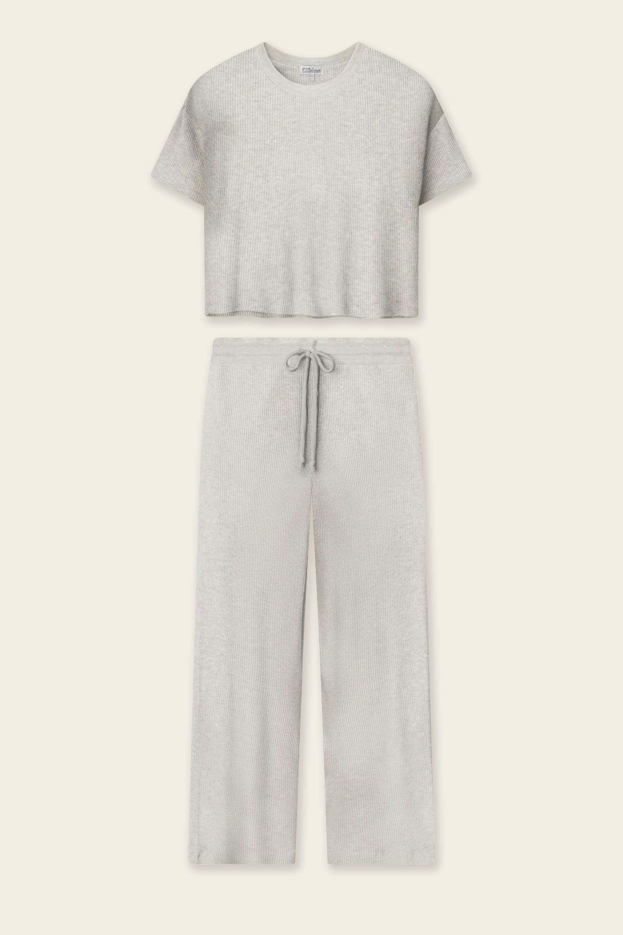 Textured Essentials Heather Grey Long Lounge Set