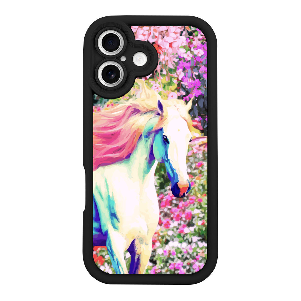 White Horse with Floral Background iPhone 16 Mobile Phone Case