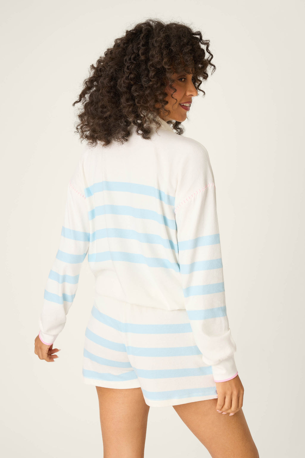 Pupcation Palms Ocean Stripe Half-Zip Pullover Sweater