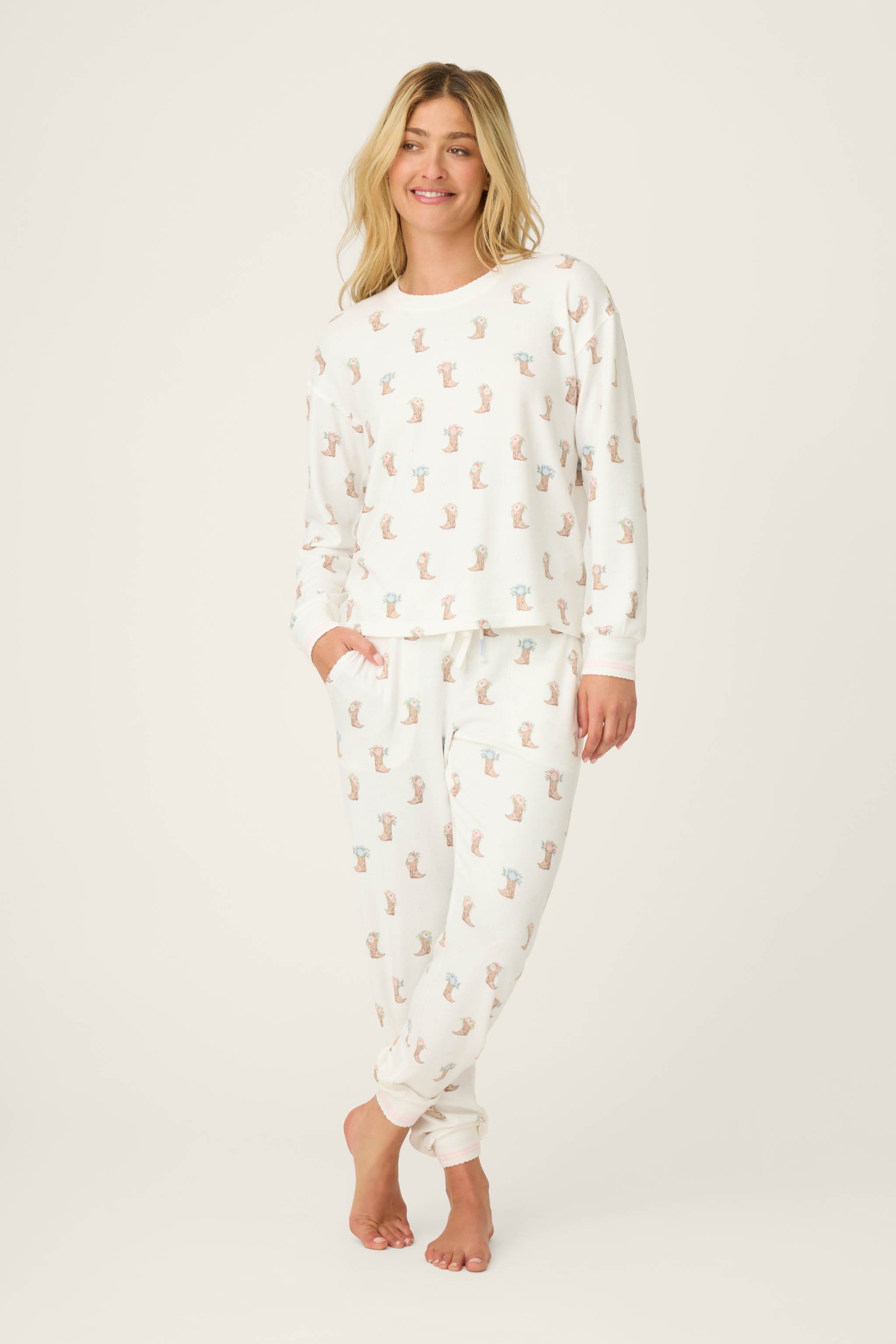 Western Blooms Boot Bouquet Long Sleeve Top