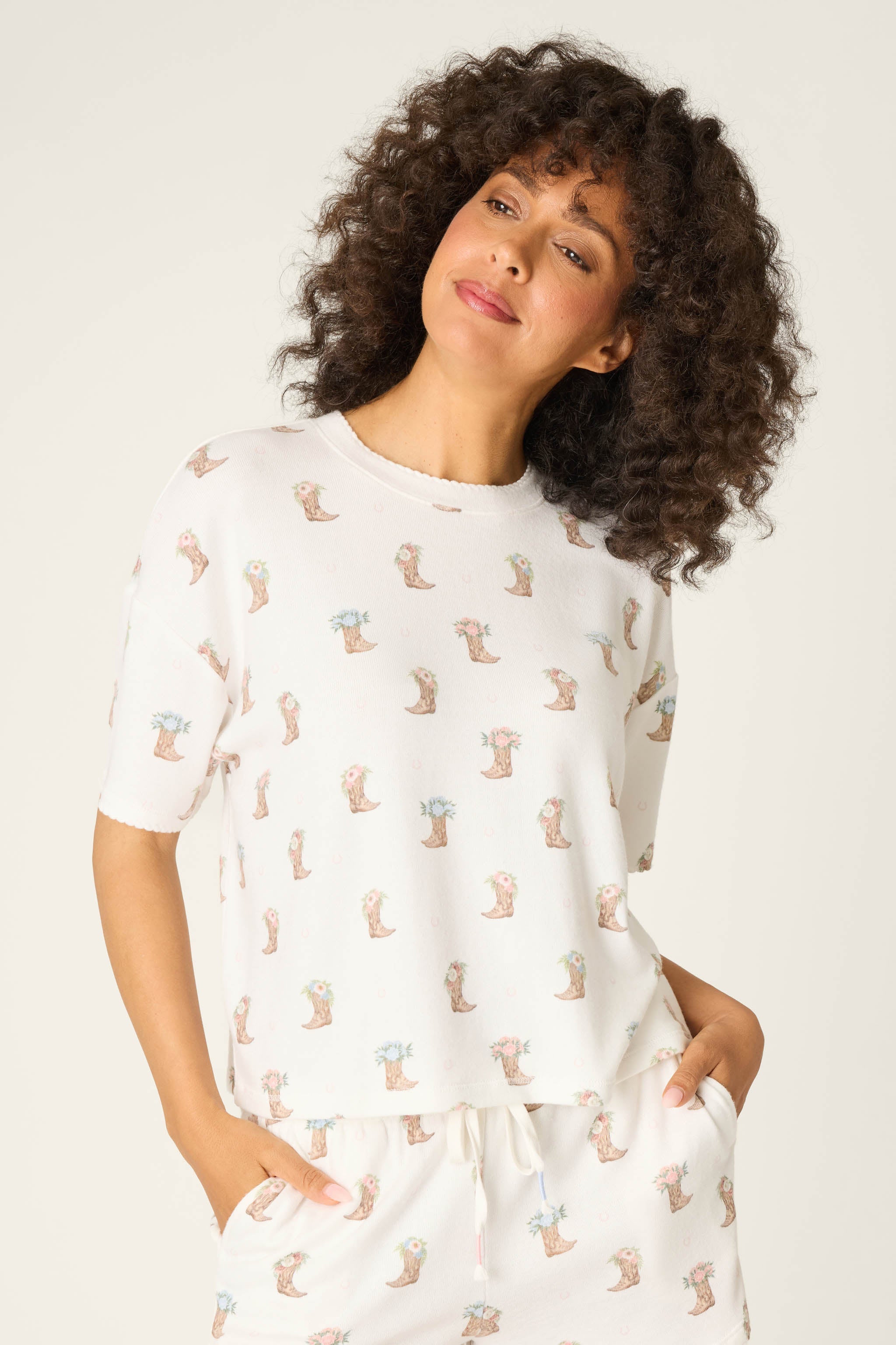 Western Blooms Boot Bouquet Short Sleeve Top