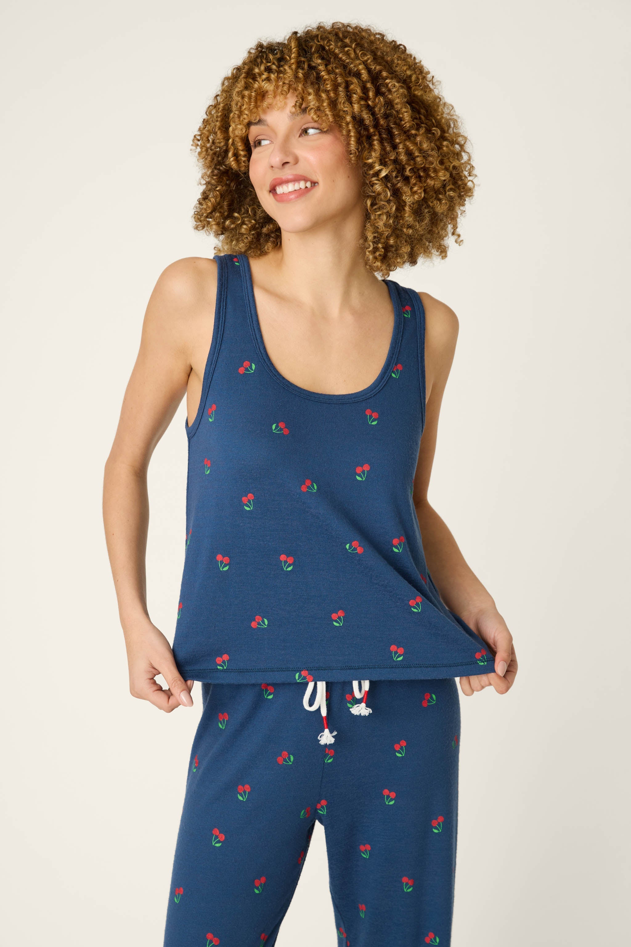 Star Spangled Summer True Navy Cherry Print Tank Top