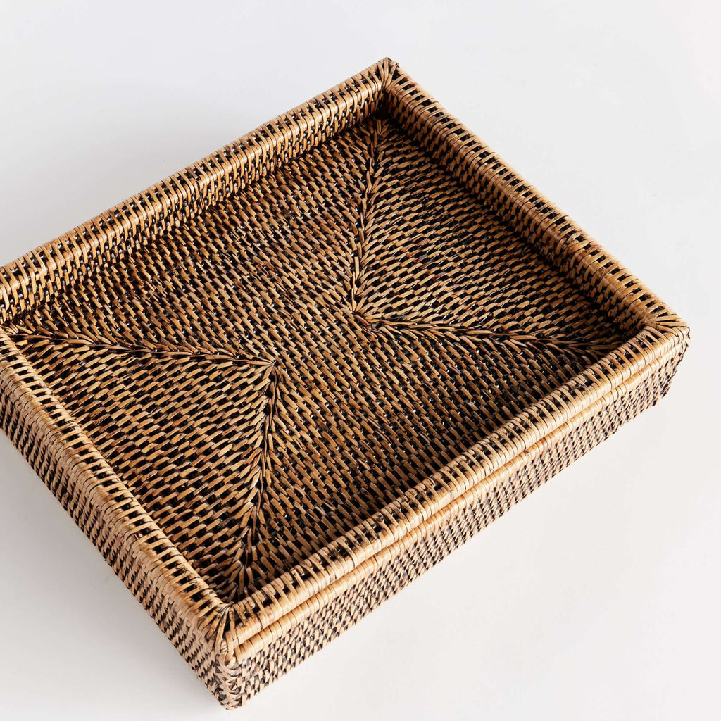 Rattan Lidded Letter Box for Home Office
