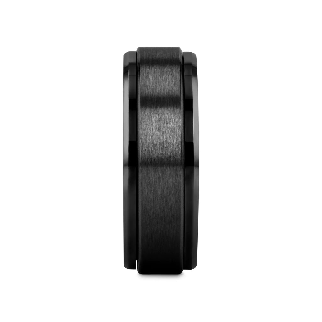 REVOLVE Black Tungsten Spinner Ring, Brushed Center on Polished Base – Comfort Fit (6mm & 8mm)