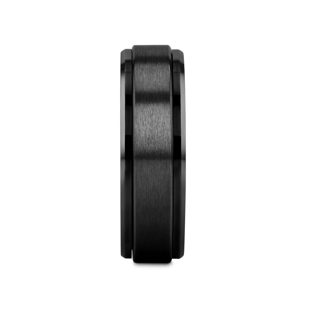 REVOLVE Black Tungsten Spinner Ring, Brushed Center on Polished Base – Comfort Fit (6mm & 8mm)
