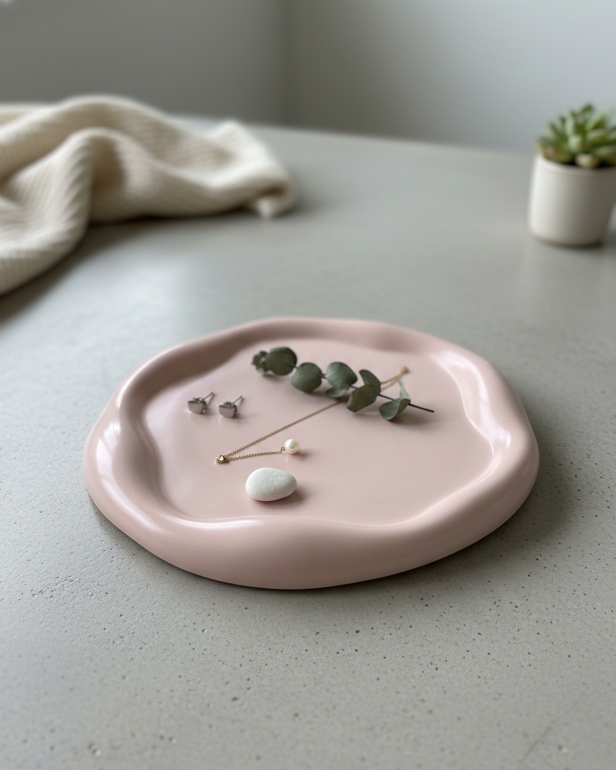 Jesmonite Jewelry Tray | Handcrafted Round Trinket Dish