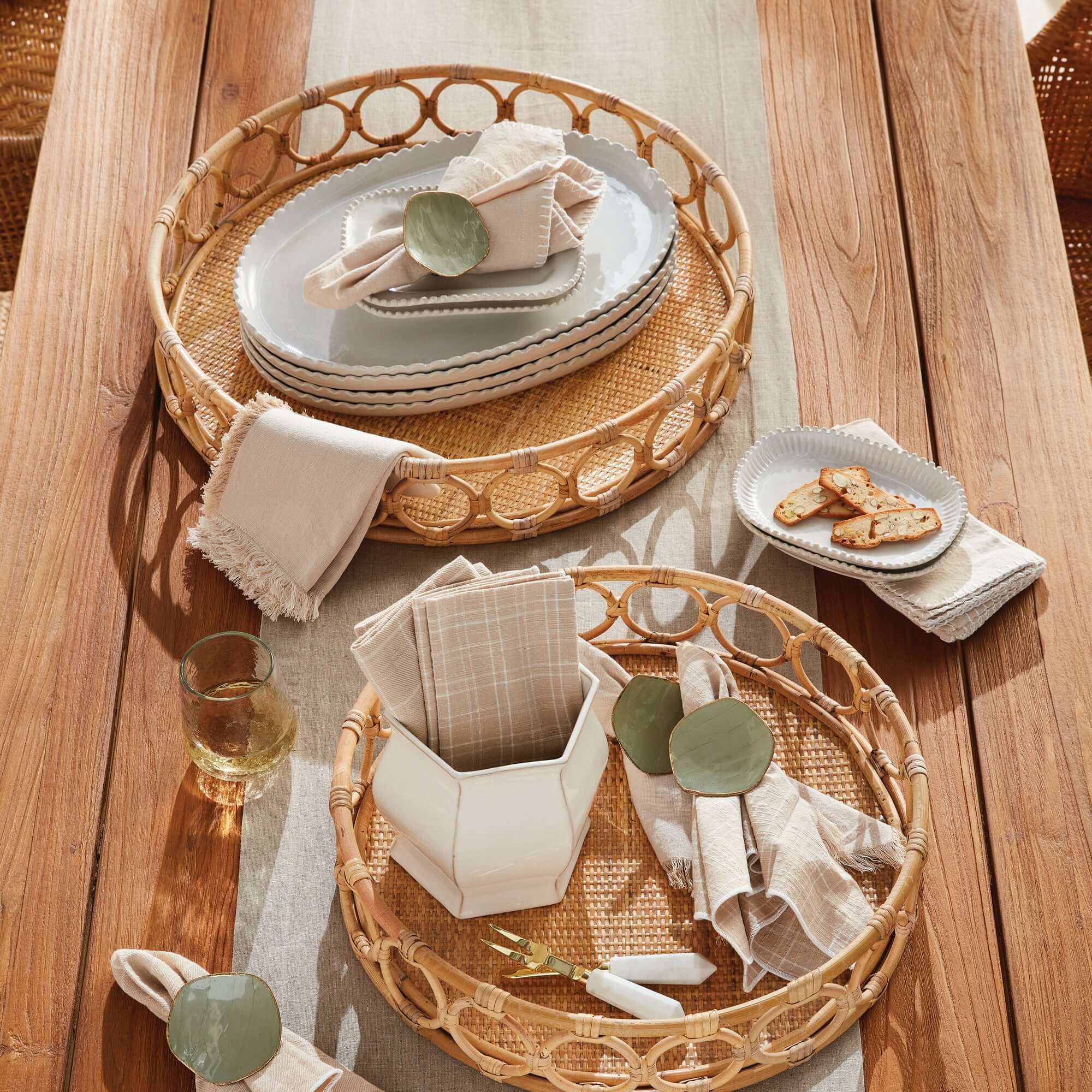 Round Handwoven Vintage Rattan Trays (Set of 2)