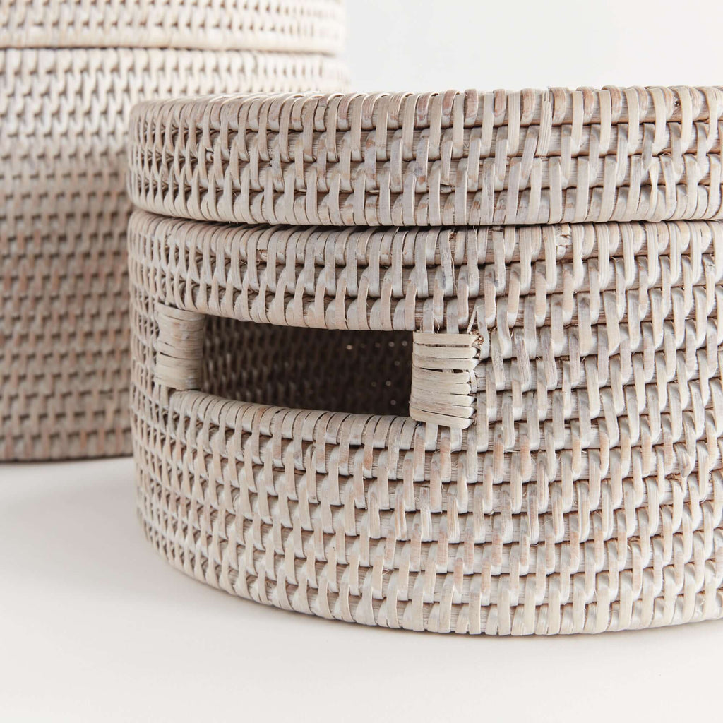 Round Rattan Storage Baskets with Lids (Set of 2)