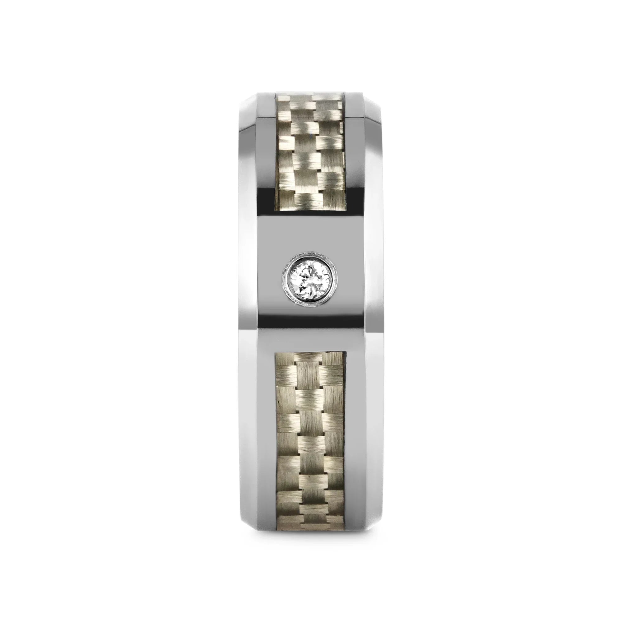 ROYCE Tungsten Wedding Band with White Carbon Fiber and White Diamond Setting - 8mm