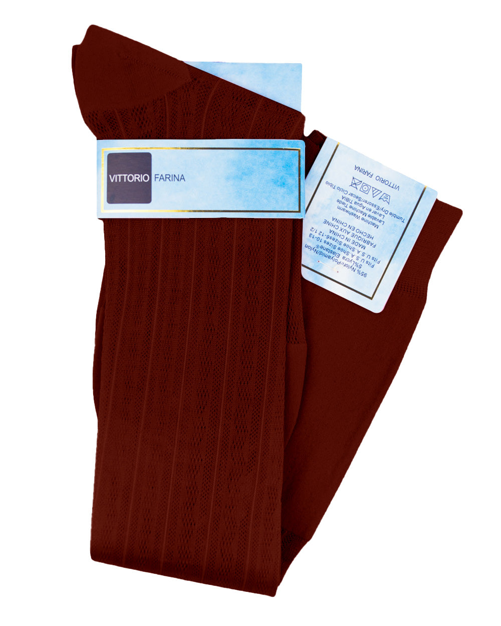 Vittorio Farina Men's Ribbed Shear Nylon Over The Calf Dress Socks