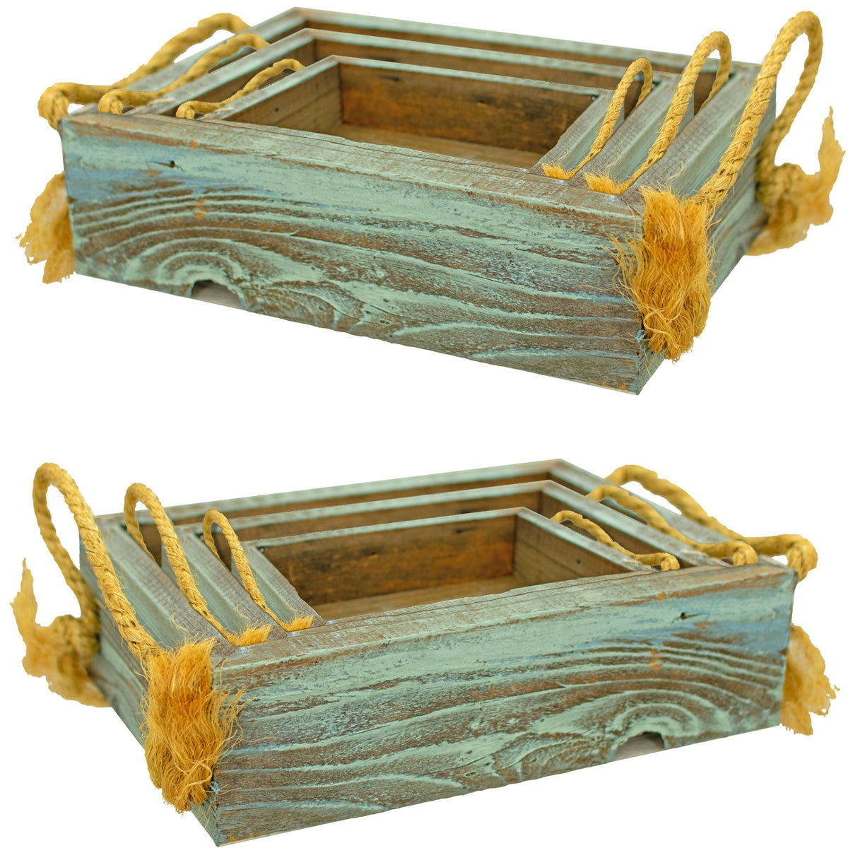 Rustic Redwood Planter Box Set with Rope Handles (9-Piece Collection)