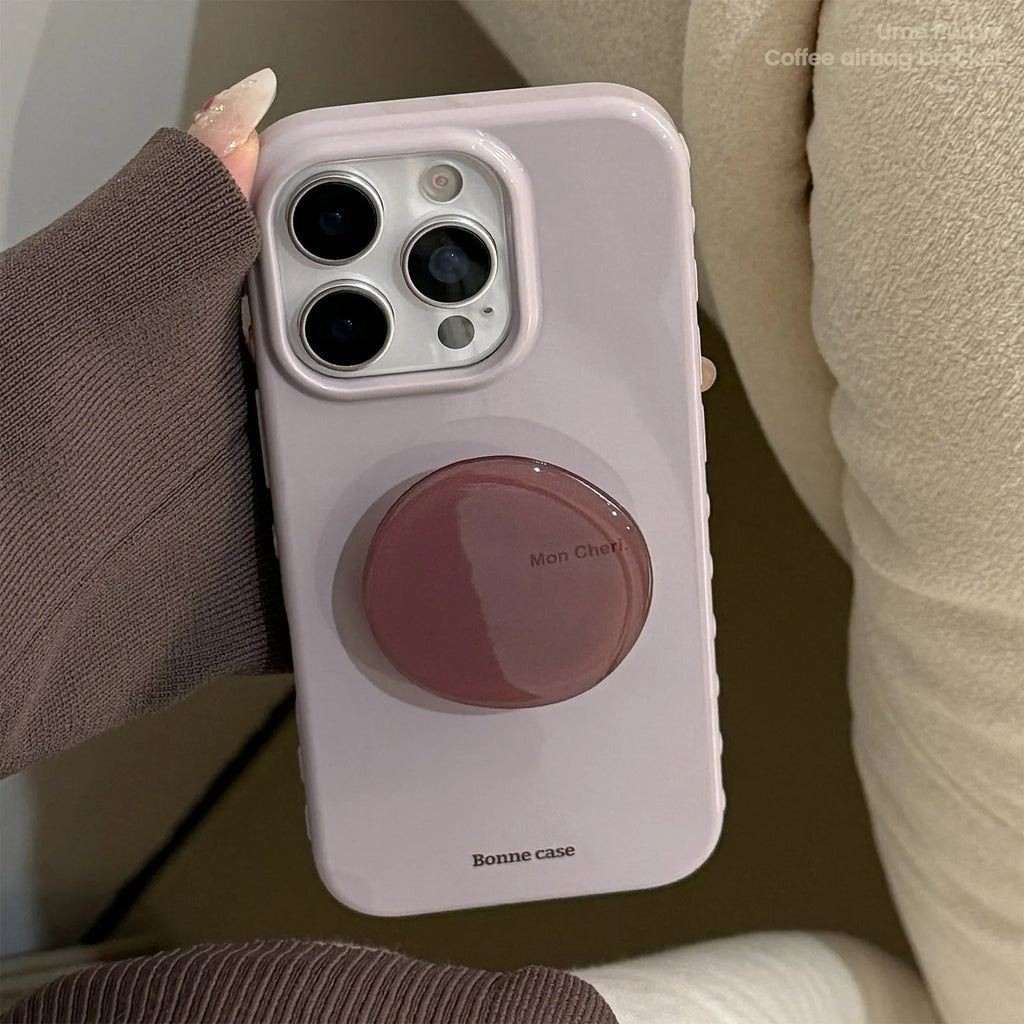 Korean Style Simple Solid Colors With Bracket Soft Phone Case For iPhone