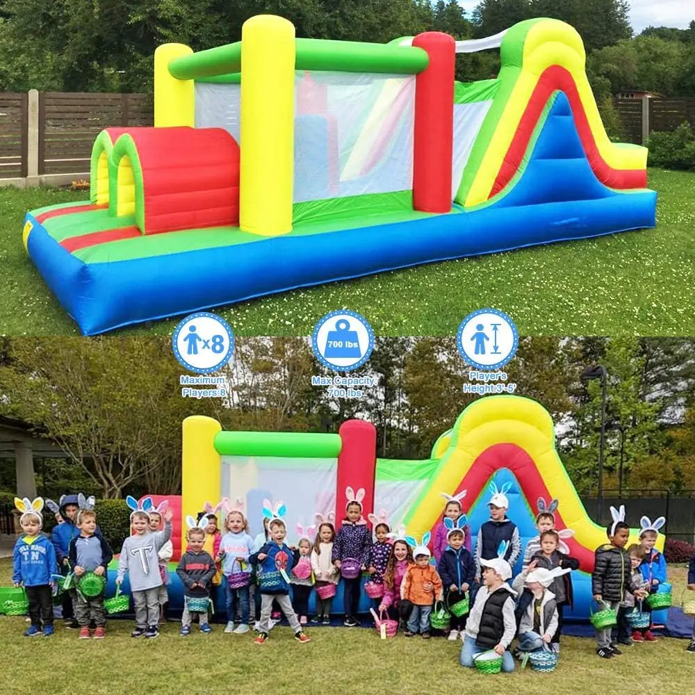 Kids Outdoor Play Castle with Trampoline & Obstacle Course