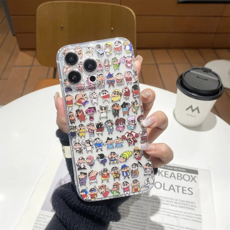 3D Comic Cute Campus Daily Learning Crayon Shin-chan Holder Cartoon Phone Case For iPhone