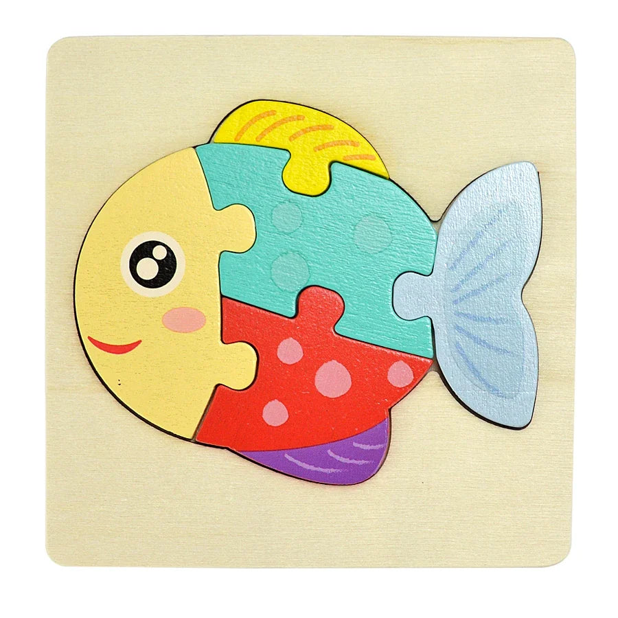 Montessori Wooden Cartoon Animal Puzzles – Early Learning Toy Set