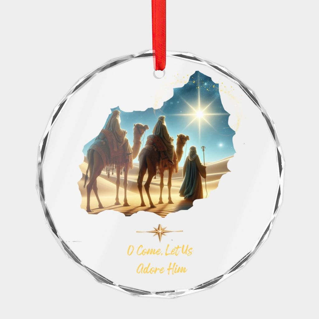 O Come Let Us Adore Him Christmas Glass Ornament
