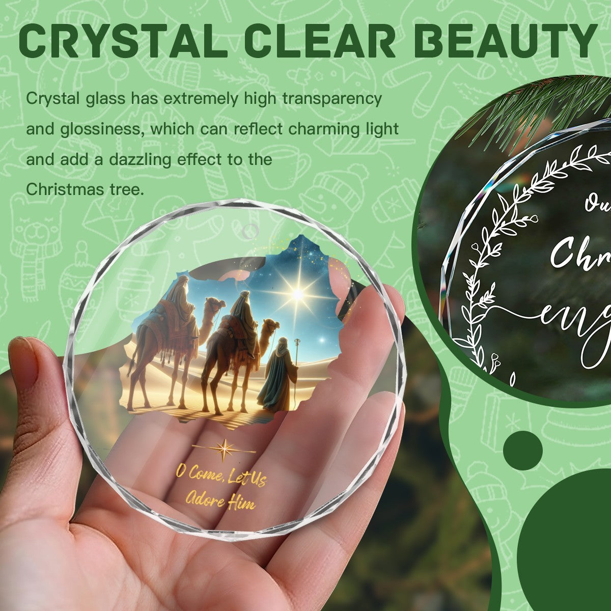 O Come Let Us Adore Him Christmas Glass Ornament