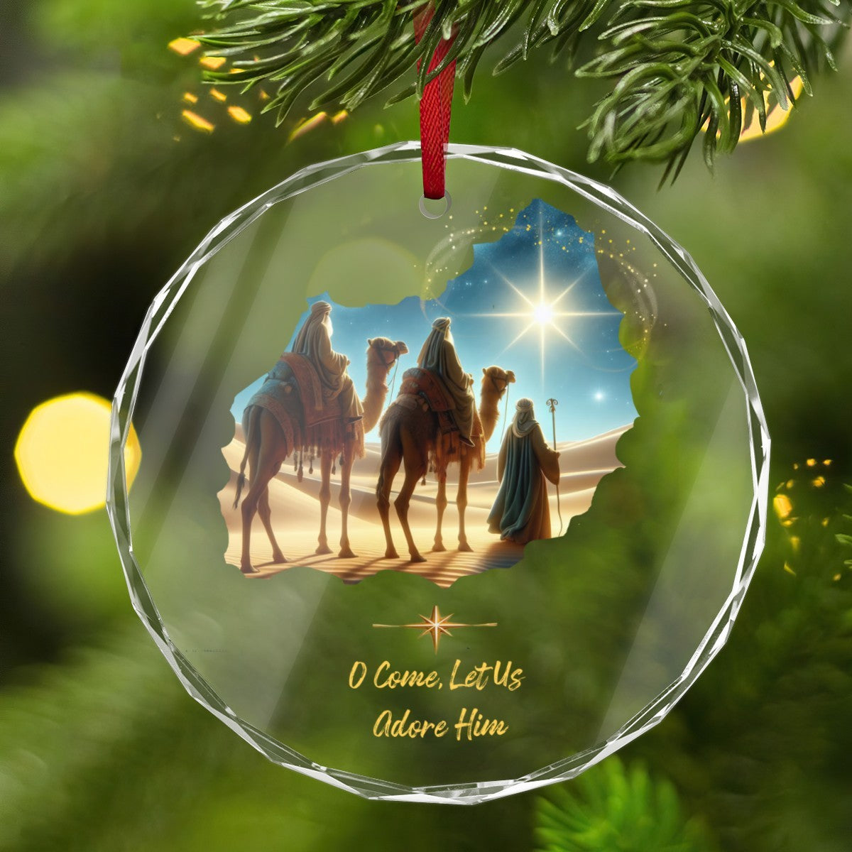 O Come Let Us Adore Him Christmas Glass Ornament