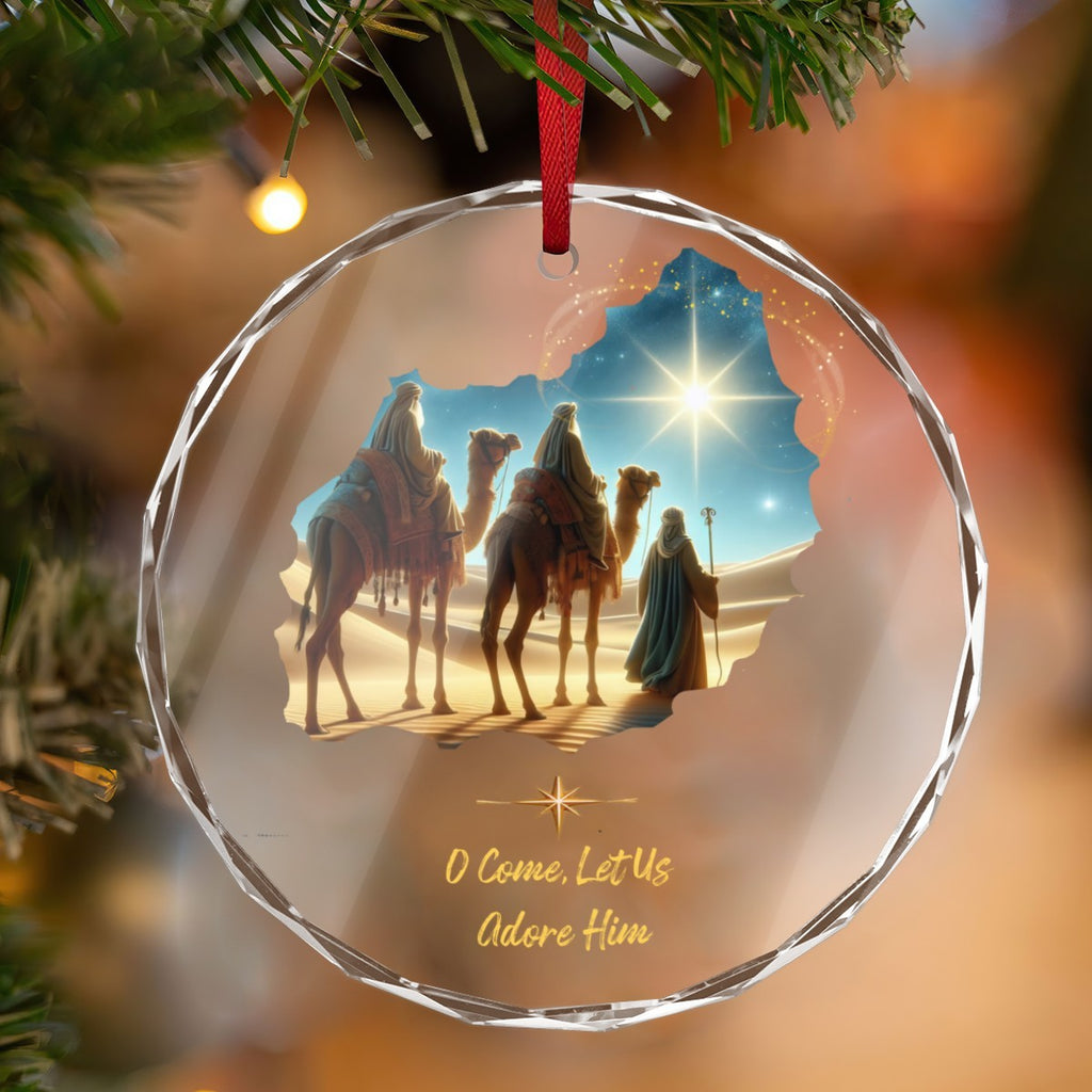 O Come Let Us Adore Him Christmas Glass Ornament