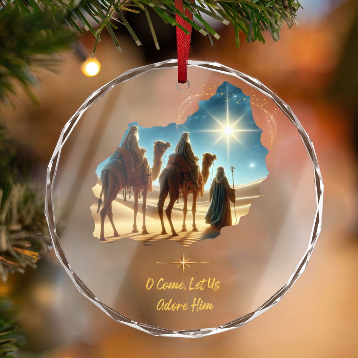 O Come Let Us Adore Him Christmas Glass Ornament
