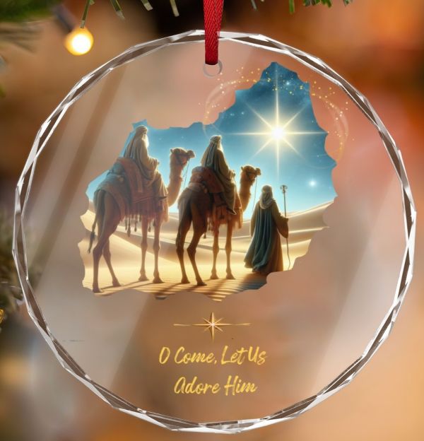 Faith Based Christmas Carols Golden Ornament Set - Set of 4
